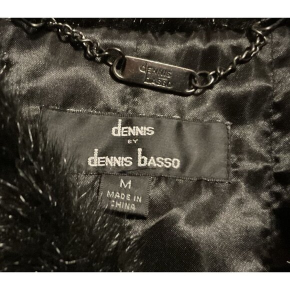 Dennis Basso Black Faux Fur Jacket M Cropped Collared Button Front Pockets - Picture 3 of 5
